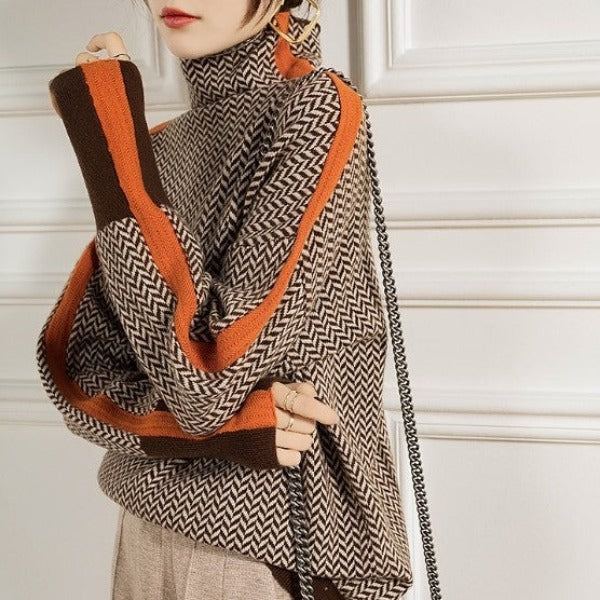 Marceau Toronto | Malou - Pull à col montant avec des rayures contrastées saisissantes