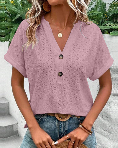 Marceau Toronto | Blouse décontractée à col en V, couleur unie, avec boutons